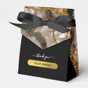 Black & Gold Agate Geode Glitter Thank You Favour Box