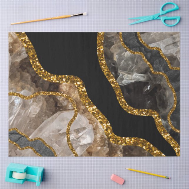 Black & Gold Agate Geode Glitter Tissue Paper (Craft)