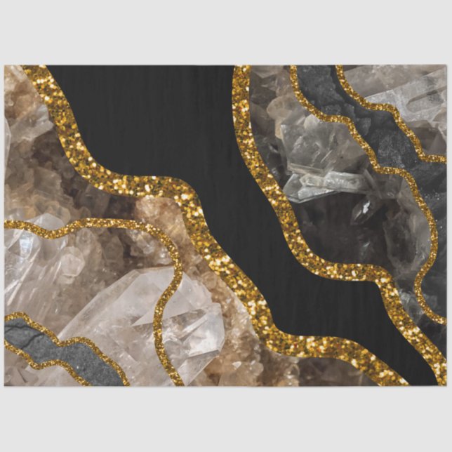 Black & Gold Agate Geode Glitter Tissue Paper (Front)