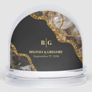 Black & Gold Agate Geode Glitter Wedding Favor Snowglobe