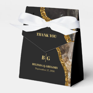Black & Gold Agate Geode Glitter Wedding Favour Box
