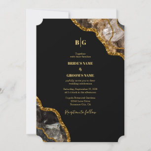 Black & Gold Agate Geode Glitter Wedding Invitation