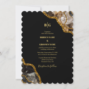 Black & Gold Agate Geode Glitter Wedding Invitation