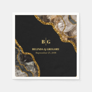 Black & Gold Agate Geode Glitter Wedding  Napkin