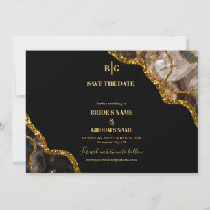 Black & Gold Agate Geode Glitter Wedding  Save The Date