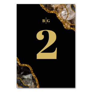 Black & Gold Agate Geode Glitter Wedding Table Number