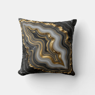 Black Gold Agate Geode Luxury Marble Cushion