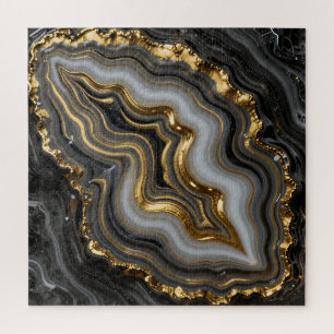 Black Gold Agate Geode Luxury Marble Jigsaw Puzzle
