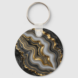 Black Gold Agate Geode Luxury Marble Key Ring