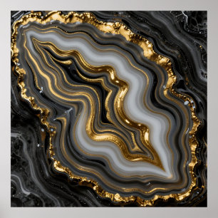 Black Gold Agate Geode Luxury Marble Poster