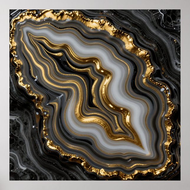 Black Gold Agate Geode Luxury Marble Poster (Front)
