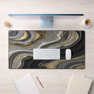 Black Gold Agate Geode Personalised Desk Mat