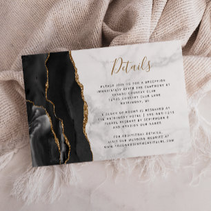 Black Gold Agate Grey Marble Wedding Details Enclosure Card