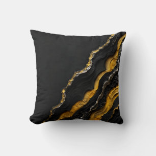 Black Gold Agate Layered Abstract Art Luxury Cushion