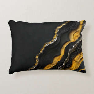 Black Gold Agate Layered Abstract Art Luxury Decorative Cushion