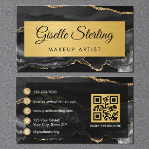 Black Gold Agate Makeup Artist Glitter QR Code Business Card