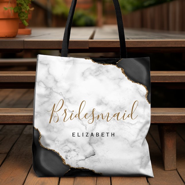 Black Gold Agate Marble Bridesmaid Tote Bag (Creator Uploaded)