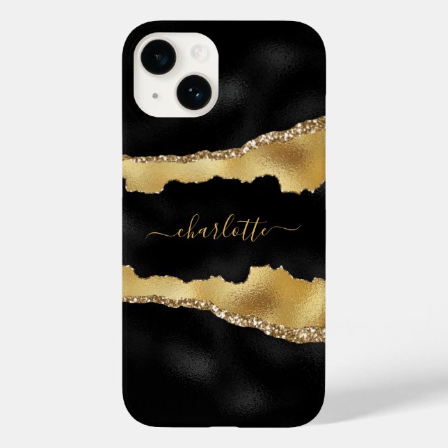 Black gold agate marble name script Case-Mate iPhone case (Back)