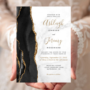 Black Gold Agate Marble Wedding Invitation