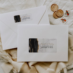 Black Gold Agate Marble Wedding Return Address