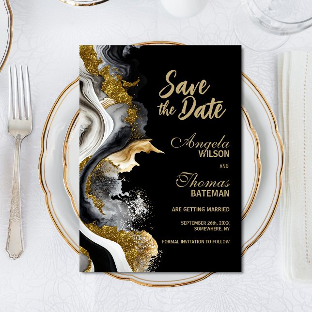 Black Gold Agate Marble Wedding Save the Date (Creator Uploaded)