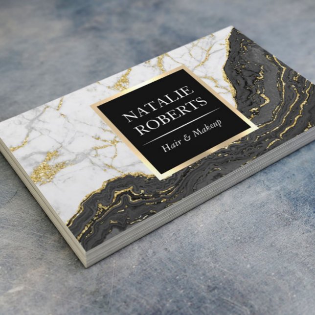 Black Gold Agate Modern Marble Hair Makeup Artist Business Card (Creator Uploaded)