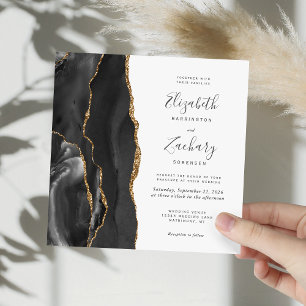 Black Gold Agate Modern Square Wedding Invitation
