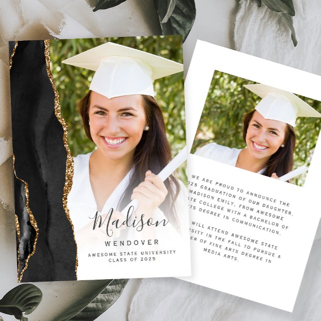 Black Gold Agate Photo Graduation Announcement (Creator Uploaded)