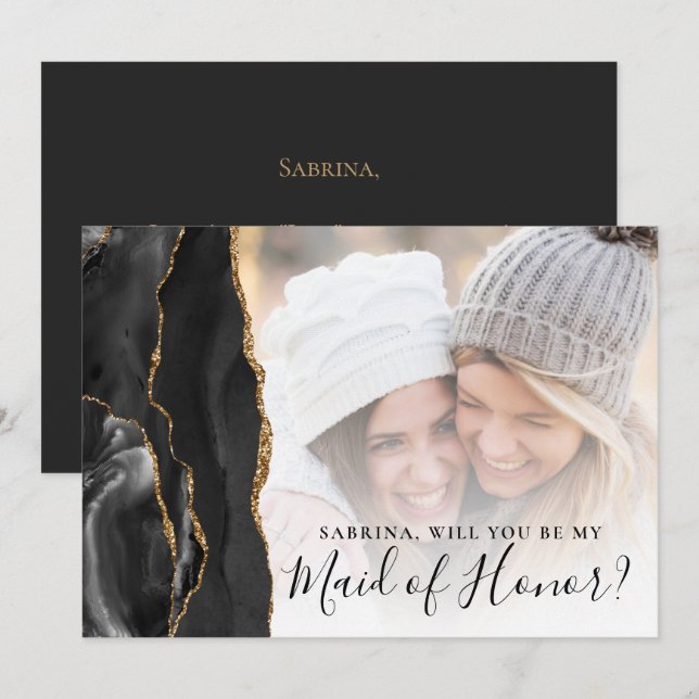 Black Gold Agate Photo Maid of Honour Proposal (Front/Back)