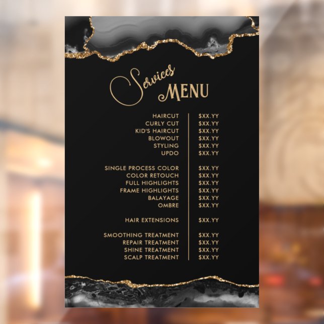 Black Gold Agate Services Menu Window Cling (Sheet 2)