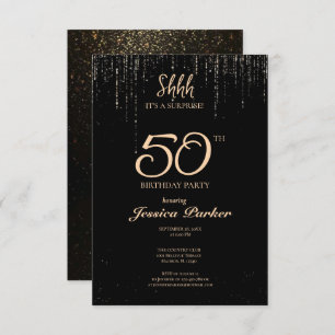 Black Gold Agate Surprise 50th Birthday Invitation