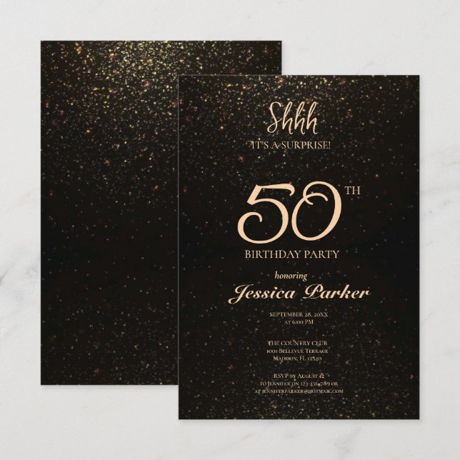 Black Gold Agate Surprise 50th Birthday  Invitation (Front/Back)