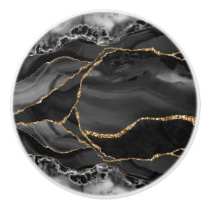 Black Gold Agate Watercolor Ceramic Knob