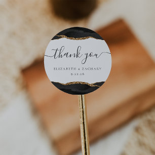 Black Gold Agate Wedding Thank You Classic Round Sticker