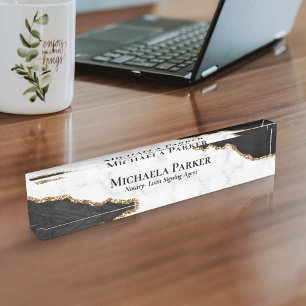 Black Gold Agate White Marble Elegant Professional Nameplate