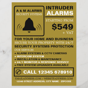 Black & Gold Alarm Logo, Security Alarm Service Flyer