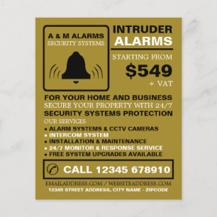 Black & Gold Alarm Logo, Security Alarm Service Flyer