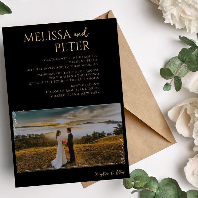 Black Gold Alcohol Ink photo Wedding Invitation (Creator Uploaded)