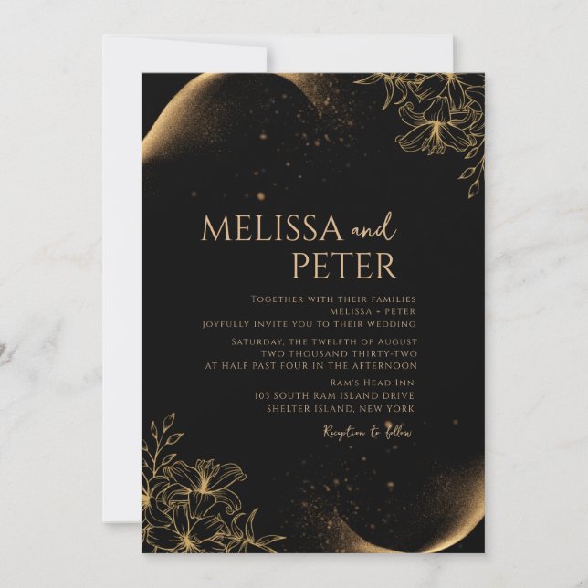 Black Gold Alcohol Ink photo Wedding Invitation (Front)