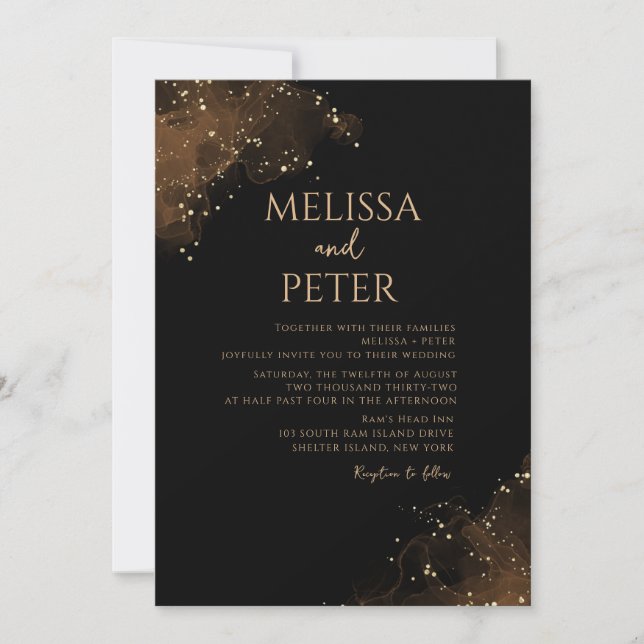 Black Gold Alcohol Ink Wedding Invitation (Front)