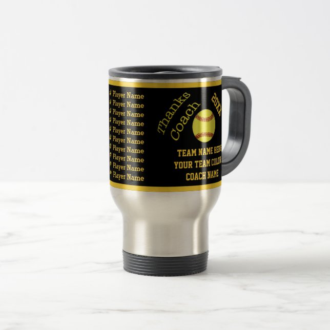 Black Gold All Player's Name Softball Coach Mug (Front Right)