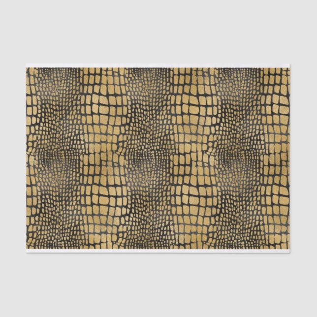 BLACK  & GOLD ALLIGATOR SKIN LOOK TISSUE PAPER (Front)