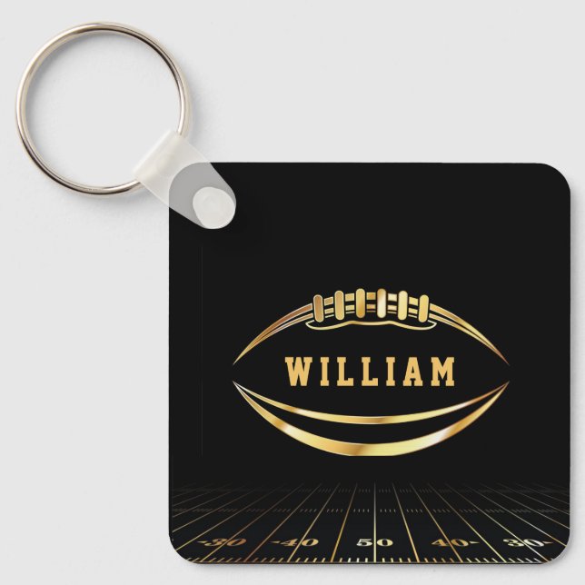 Black & Gold American Football Field Soccer Lover Key Ring (Front)