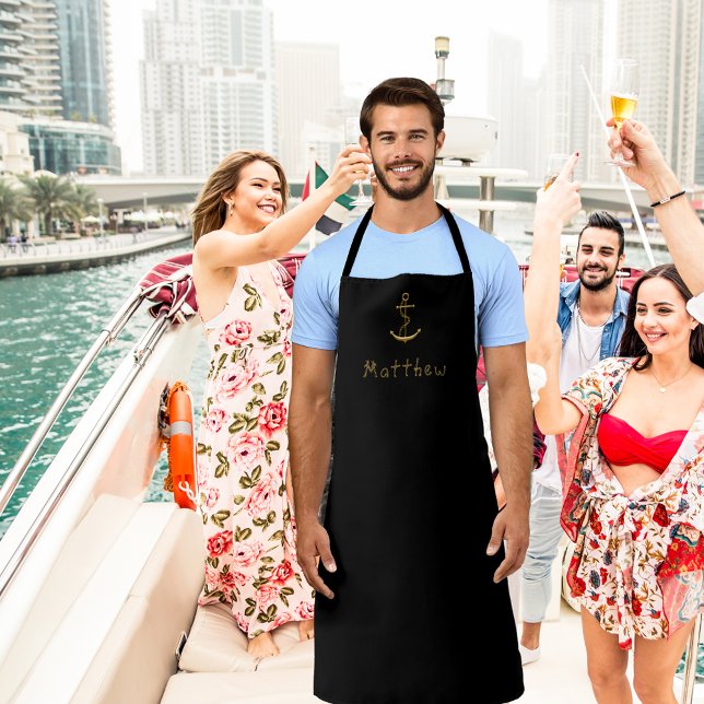 Black gold anchor custom name nautical apron (Creator Uploaded)