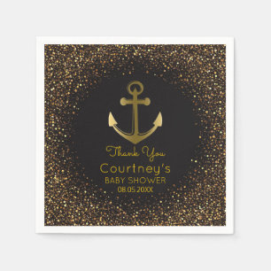 Black Gold Anchor Nautical Baby Shower Thank You Napkin