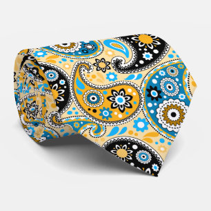 Black Gold and Aqua Bohemian Cowboy Paisley Tie