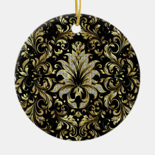 Black, Gold And Glitter Floral Lace Ornament