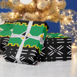 Black Gold And Green Tribal Pattern Wrapping Paper<br><div class="desc">A unique colourful green,  black and yellow gold Mud Cloth pattern print wrapping paper for that special gift!</div>