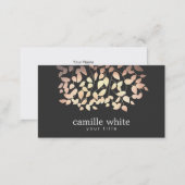 Black & Gold and Pink Foil Look Whimsical Leaves Business Card (Front/Back)