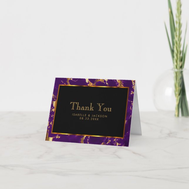 Black, Gold and Purple Marble  - Thank You Card (Front)